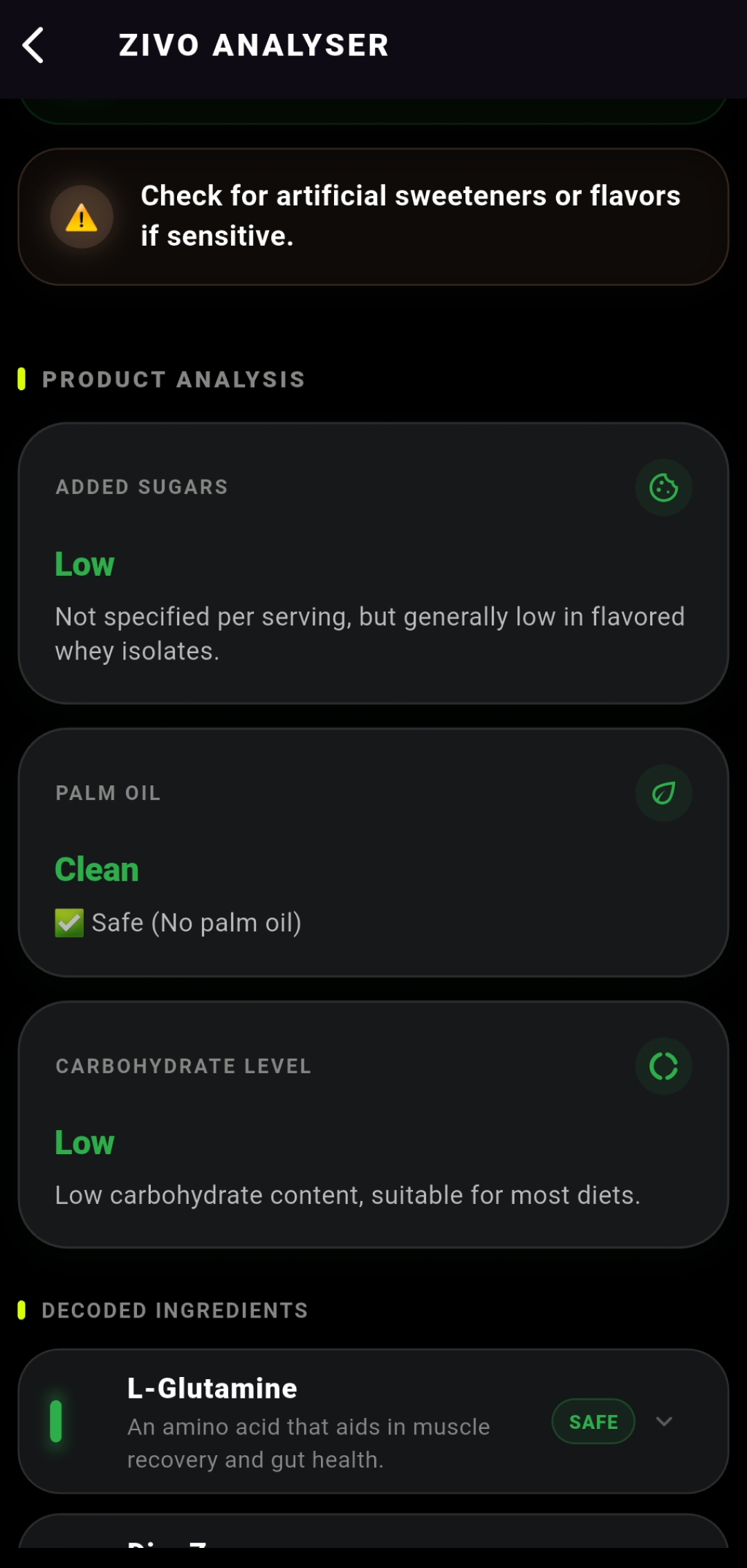 Zivo Analyzer Supplements Scan 2